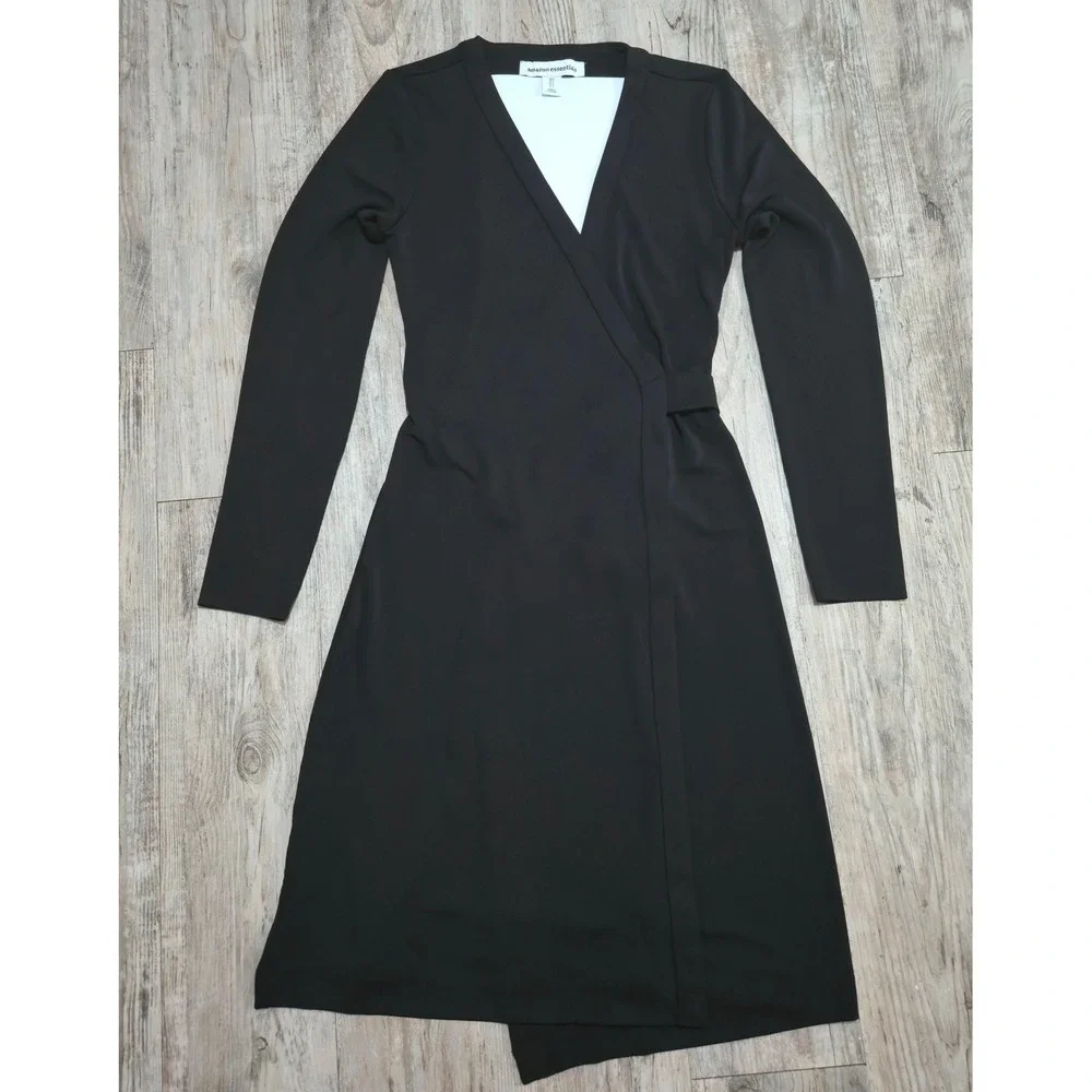 Amazon Essentials Womens Long Sleeve Matte Jersey Wrap Dress Black Size S